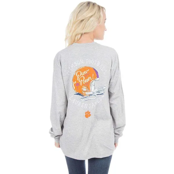 Lauren James Womens‎ Tee XS Gray Clemson Paw Power Long Sleeve Helmet Pearls - Image 2