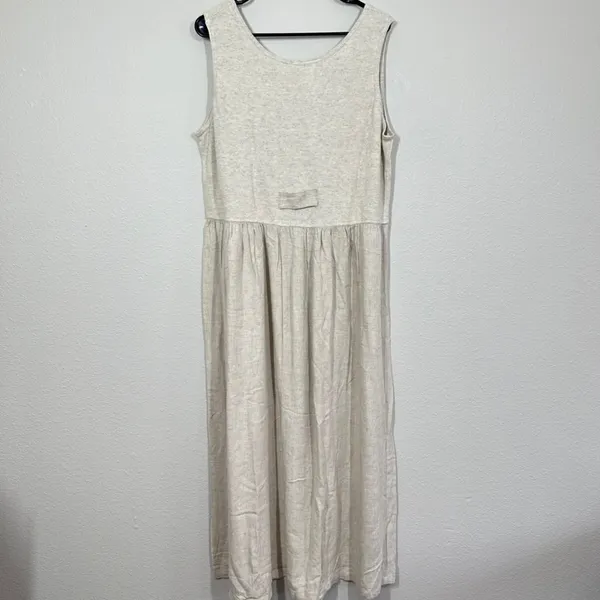 Vintage Timbuktu Station Womens L Midi Dress Oatmeal Linen Blend Knit Lagenlook - Image 6