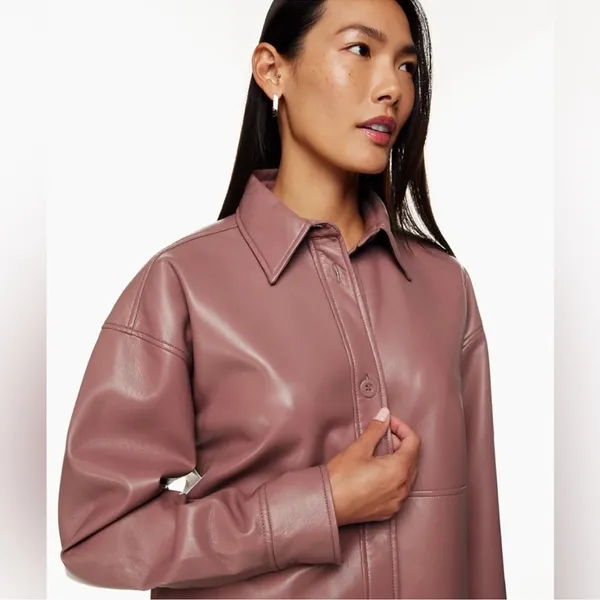 Aritzia Babaton Pelli Hip Pink Vegan Leather Jacket Small Oversized - Image 4