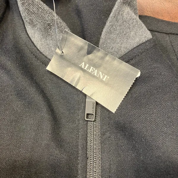 Alfani Black Zip‎ Bomber Jacket Sweatshirt Small Cotton Knit Grey Pockets New - Image 6