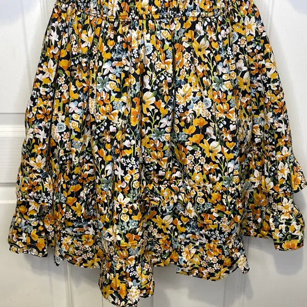 NWT Plunge Smocked Cotton Floral Mini Dress Yellow Black Blue XS - Image 6