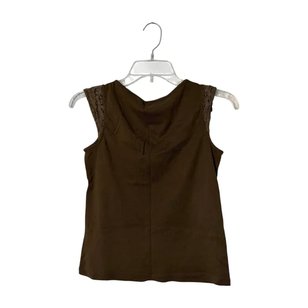 Lauren Ralph Lauren Brown V-Neck Tank Top Crochet Lace Cap Sleeve Petite - Image 2