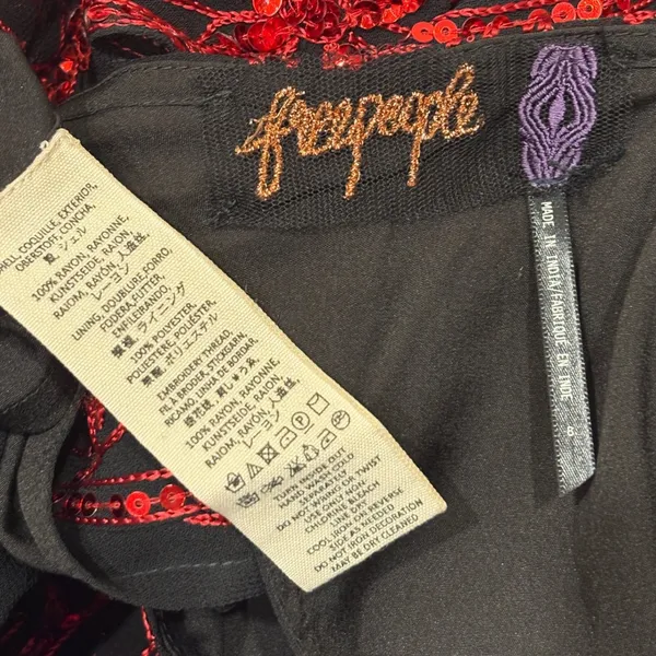 Free People My Beloved Georgette Mini Dress Black Red Sequin Embroidered Fairy 8 - Image 16