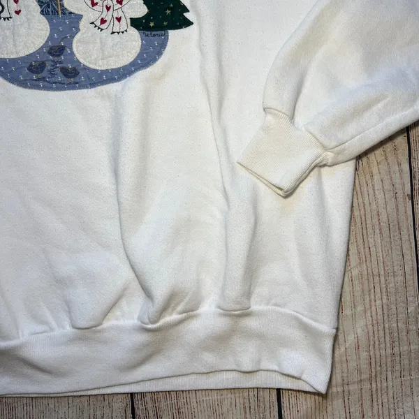 VTG 90s Folk Art Applique Sweatshirt‎ XL Embroidered Snowman Made USA Christmas - Image 3