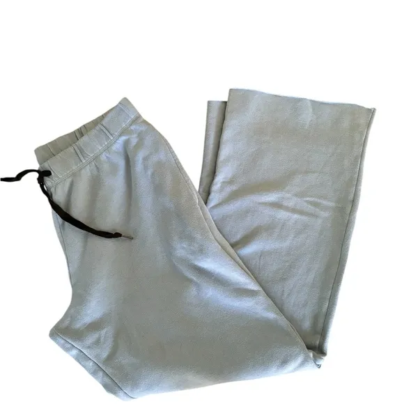 Pink VS Flare Pull On Sweatpants Sz L Blue Drawstring Raw Hem Pink Spell Out - Image 4