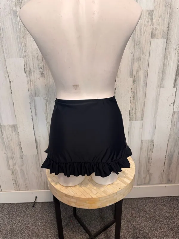 Ruffle Hem Wrap Swim Skirt Womens S Solid Black High Rise Bikini Cover Up - Image 2