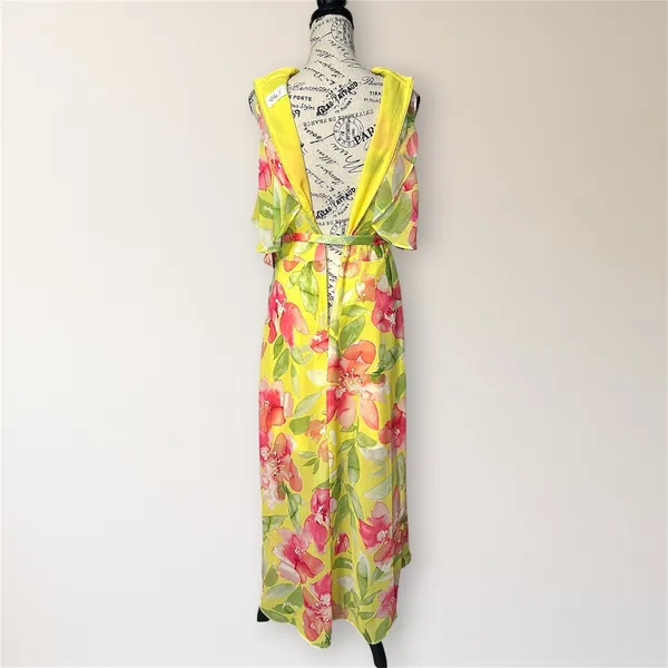 Eliza J Yellow Floral Halter High Low Maxi Dress 8‎ Chiffon Wedding Guest Party - Image 6