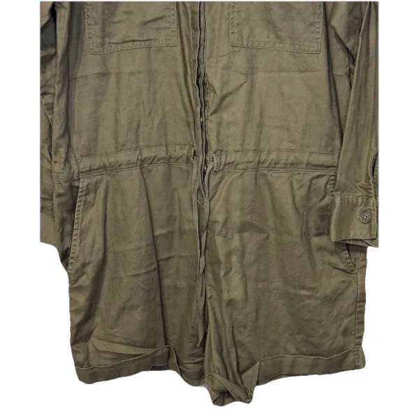Aerie‎ Women's Romper One-piece Long Sleeve Button Up Pockets Olive Green Large - Image 4