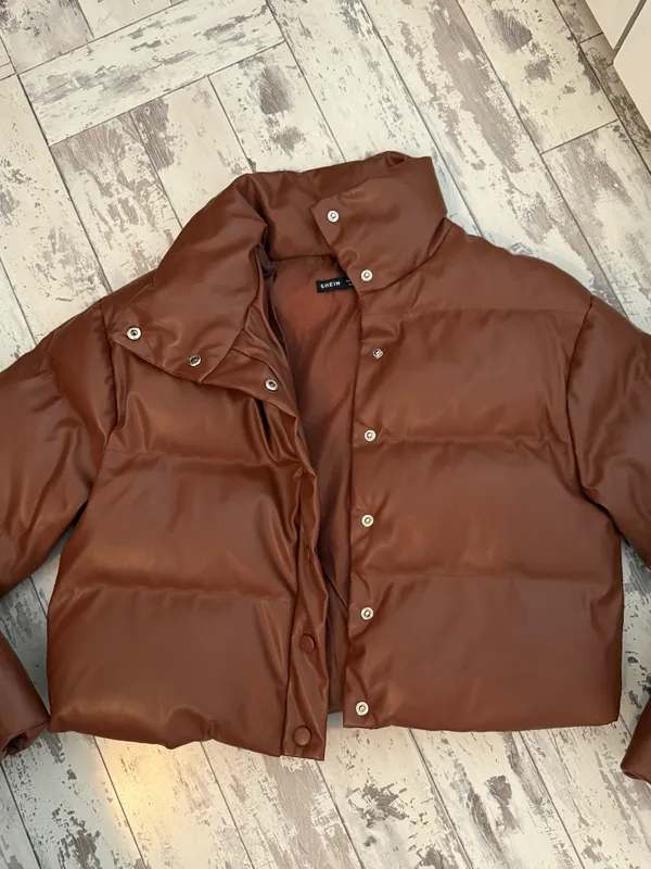 Shein Faux Leather Puffer Brown Coat - Image 2