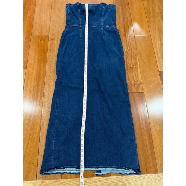 Reformation Eugenia Denim Midi Dress Women‎ Dark Blue Strapless 10 - Image 9