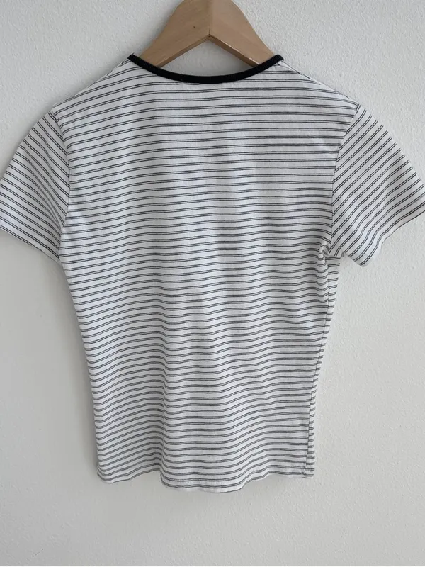 Brandy Melville Striped Baby Tee White Black One Size - Image 6