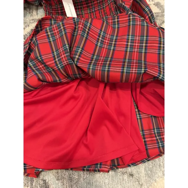Audrey Parks Francesca's Effie Tartan Plaid Smocked Mini Dress XS NWT $70 - Image 9