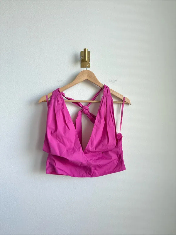 STAUD Kai Crisscross Halter Top Pink Tie Neck Bow Size 10 - Image 7