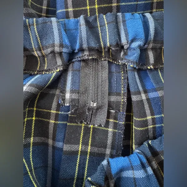 Royal Blue & Black Plaid Pleated Elastic Waist A-Line Knee Length Skirt - Image 7