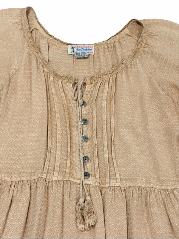 Boho Tassel Peasant mini Dress - Beige women’s one size L/XL NWOT - Image 2