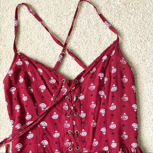 Hollister Red Print Dress Crossback Straps - Image 2