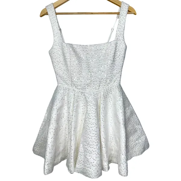 NWT Babyboo Dorothy Ivory Sequin Bow Square Neck Fit & Flare Mini Dress Size XS - Image 8