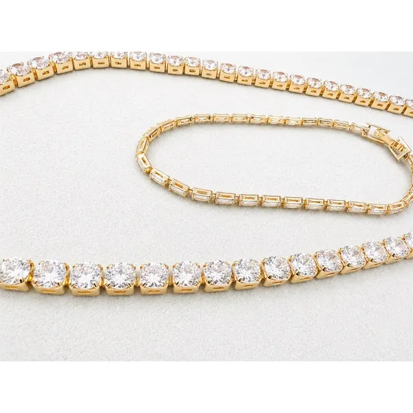 Gold Tennis Necklace & Bracelet Set 2pc Clear Stones 17in 7in Secure Clasp - Image 2