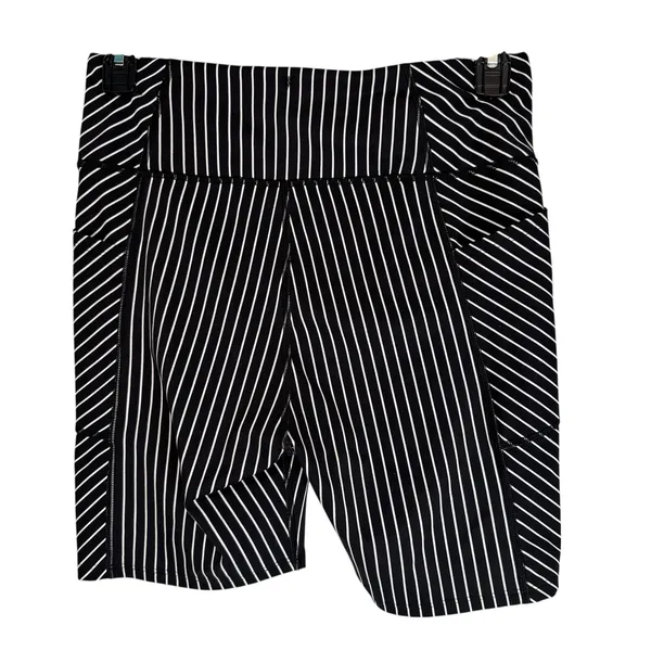 Victorias Secret On Point Flow Biker Shorts Black White Striped Pockets Size 14‎ - Image 7