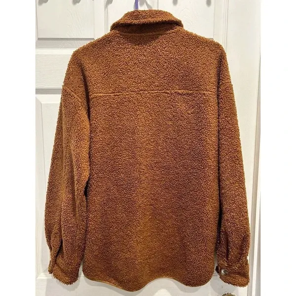 Wishlist Rust Brown Teddy Sherpa‎ Shacket Button Front Fleece Jacket Womens S/M - Image 6