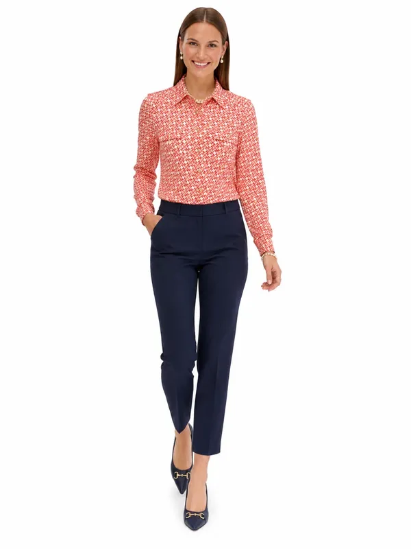 Tory Burch Silk Chain Link Geometric Button Down Blouse Coral Small Pink Career - Image 4