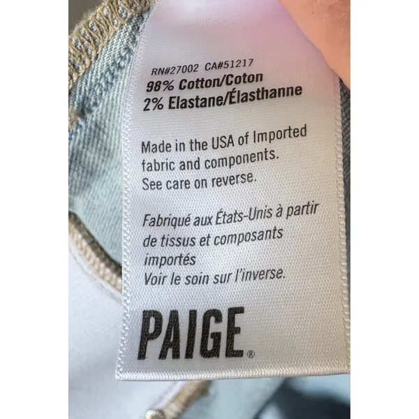 PAIGE Maternity Wide Leg Raw Hem Light Wash Denim Jeans Blue - Image 12