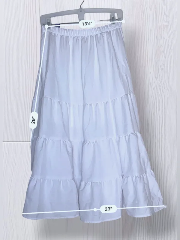 OLIVE & CO. White Tiered Boho Cottagecore Midi Skirt | High Elastic Waist - Image 7