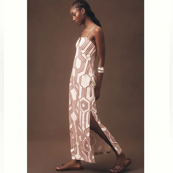 Anthropologie Strapless Linen Plunge-Neck Midi Dress - Image 2