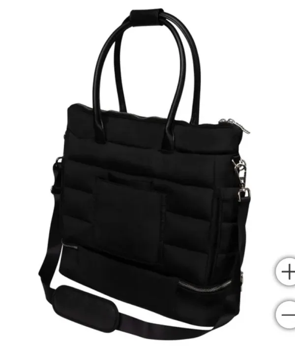 Black Puffy Quilted Tote with Double Handles - Image 6
