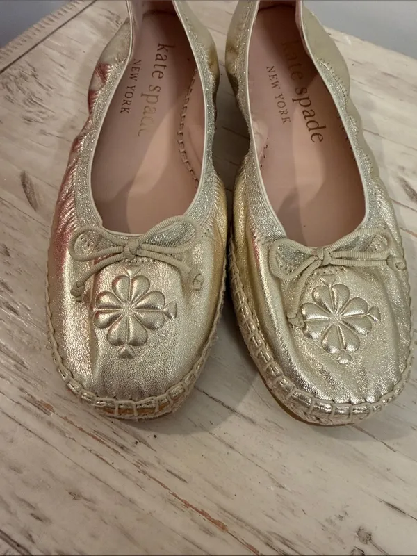 Kate Spade Clubhouse Leather Espadrille Flats in gold - Image 3