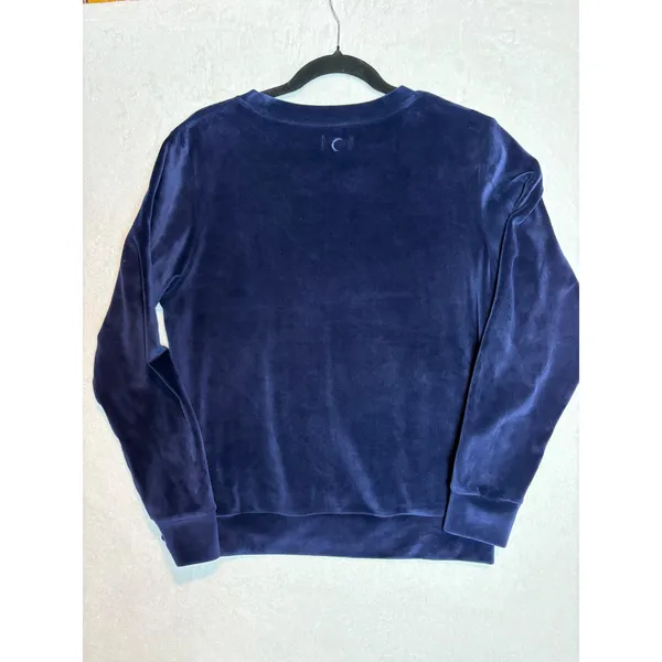 Zyia Active Navy Blue Velour Crewneck Sweatshirt Embossed Logo Size Medium - Image 7