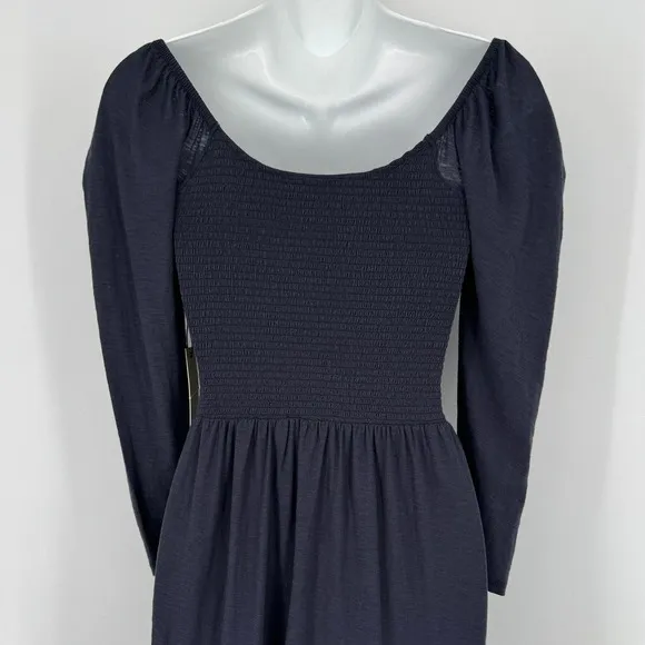 Nation LTD Noel Babydoll Dress XS Navy Pima Cotton Smocked Tiered Mini‎ - Image 10