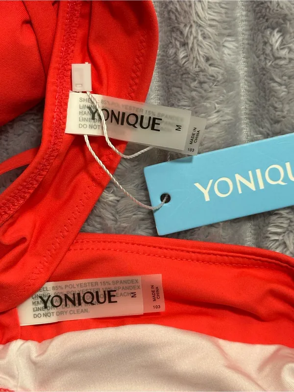Yonique Bold Red Triangle Bikini Set Size M - Image 3