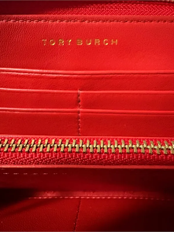 Tory Burch Alexa Poppy Orange Quilted Leather Zip Around Wallet - Image 6