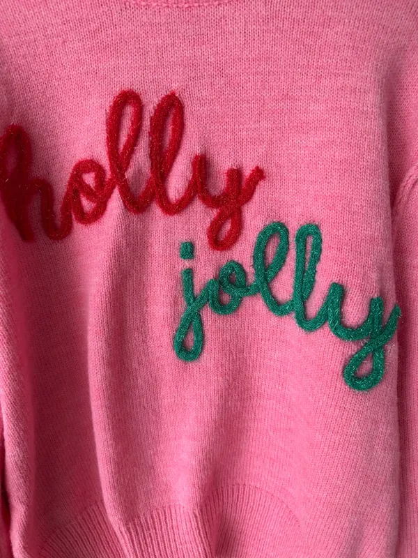 Holly Jolly Christmas sweater ribbed 3D tinsel wool blend mockneck - Image 6