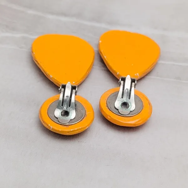 Vintage Clip On Earrings Extra Large Orange Dangle Drop Orange - Fair Condition - Image 7