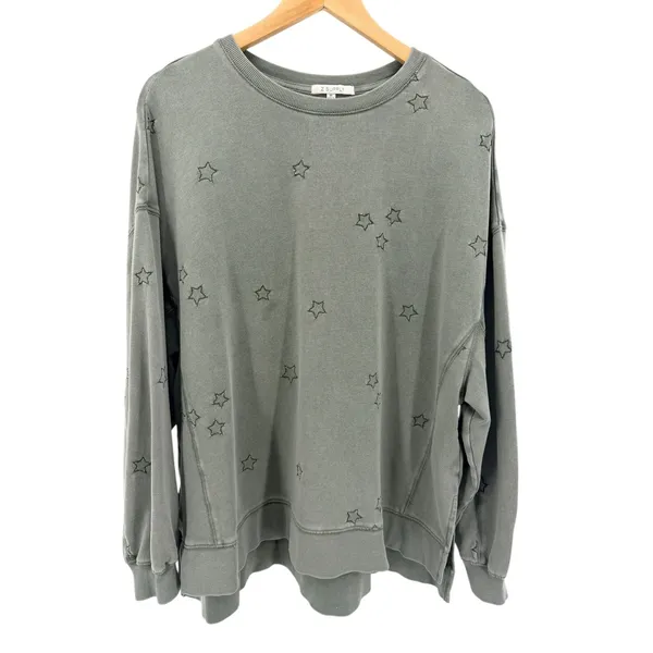 Z Supply Bo Gray Star Print Crewneck Sweatshirt Long Sleeve Casual‎ Pullover M - Image 2