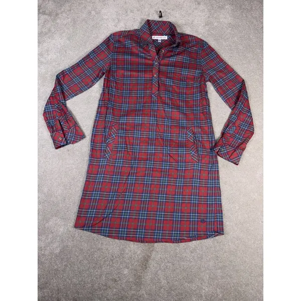 Southern Tide Alyssa Wintertime Spice Plaid Shirt Dress Xs Pockets‎ - Image 2