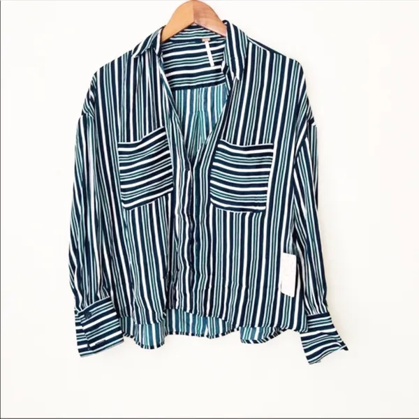NWT FREE PEOPLE Mad About You Button down Shirt XS Striped - Image 7
