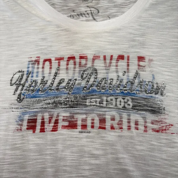 Harley-Davidson White Slub Graphic Tee Rhinestone Live to Ride Florida‎ Womens L - Image 2