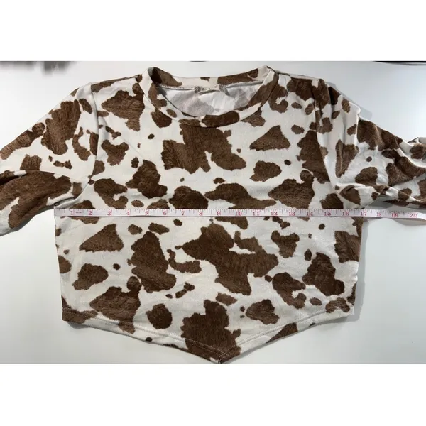 Altar'd‎ State Cow Print Crop Top Brown White Handkerchief Hem Festival Large - Image 6