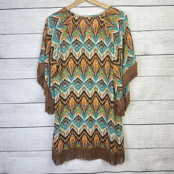 Anthropologie UNCLE FRANK Boho Chevron Tassled Blouse Paisley Women's Size Small Beach Kimono‎ - Image 5
