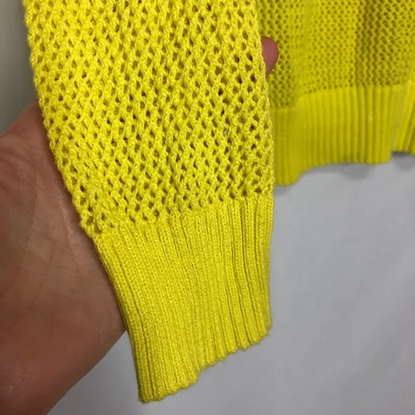 Madewell Wallace Yellow Open Knit Pullover Sweater Womens XS Sheer Florescent - Image 6
