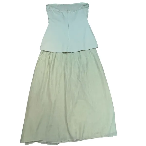 Moon River Womens Strapless Maxi Dress Sage Green Textured Skirt Boho Small - Image 3