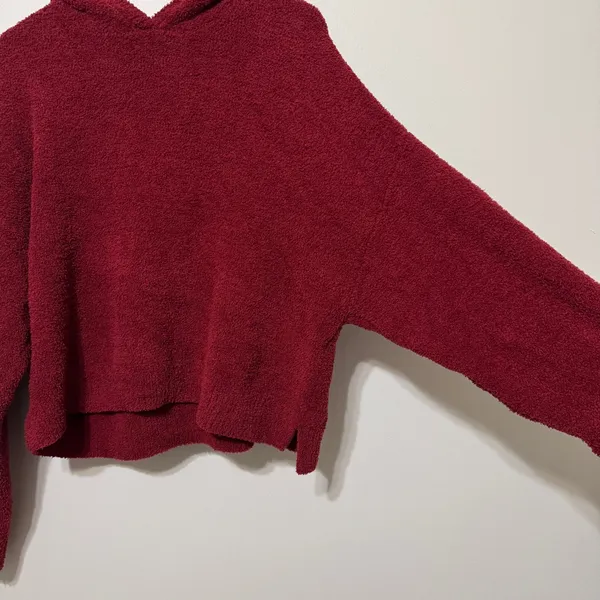 Aerie Marshmallow Fuzzy Hoodie Size Large Red cozy fall winter sweater - Image 5