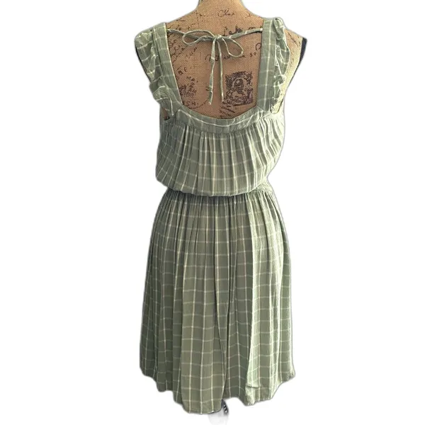 Maurices Sage Green Sundress Windowpane Check Plaid‎ Smocked Waist Size Small - Image 5
