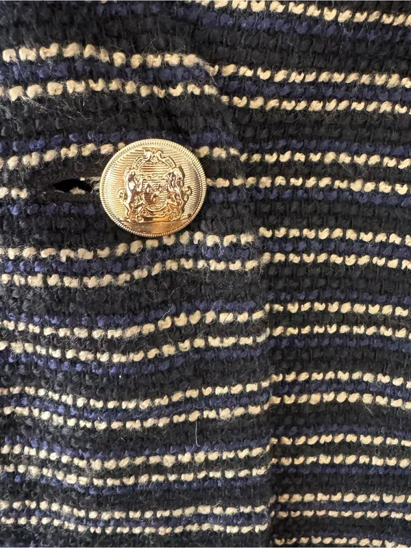 Ann Taylor Tweed Longline Blazer Coat Navy Golden Brown Stripe Size 8 - Image 5