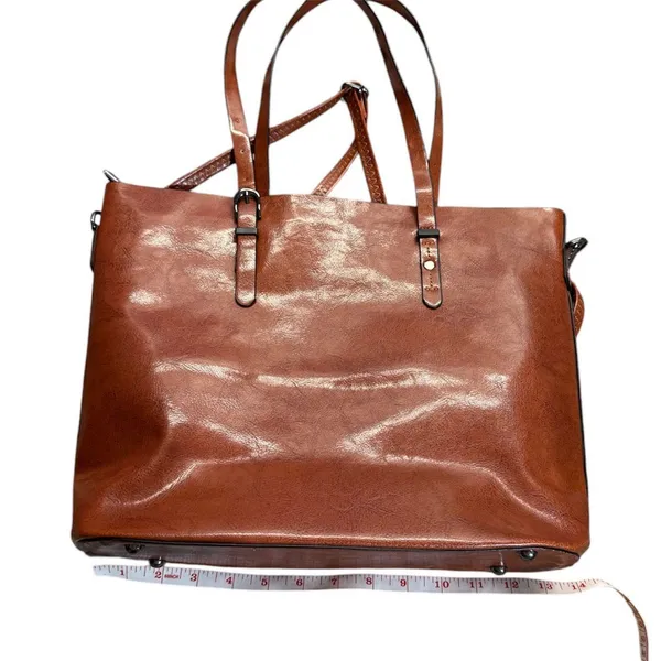Brown Pleather Tote Bag - Image 4
