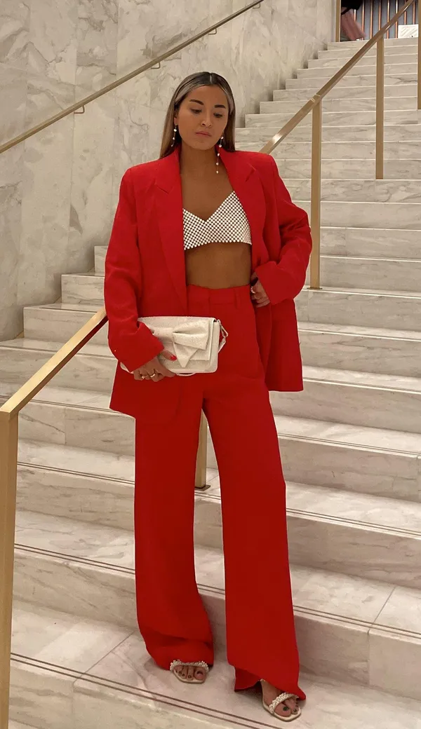 Showpo Red Two-Piece Blazer and Pant Set - Image 2