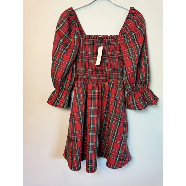 Audrey Parks Francesca's Effie Tartan Plaid Smocked Mini Dress XS NWT $70 - Image 2
